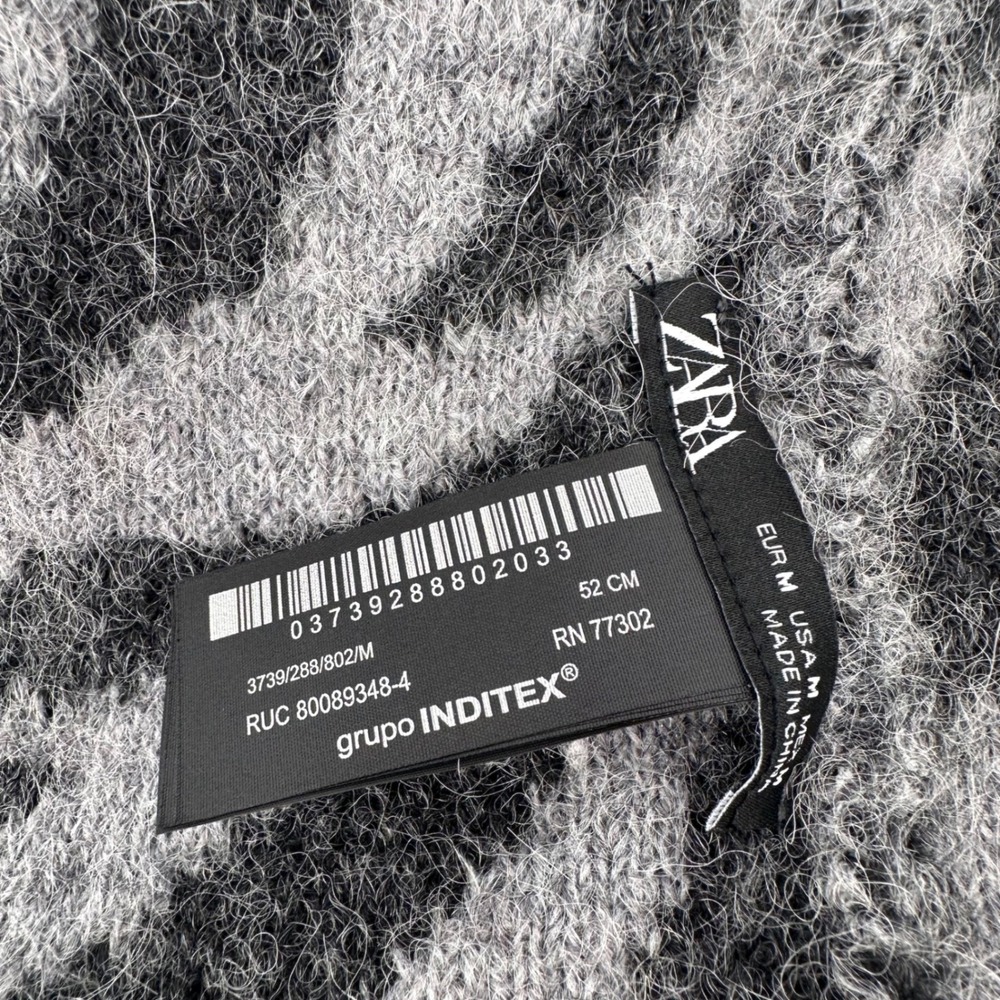 ZARA Women Zebra Print Knit Beanie Hat Grey Black Fuzzy Soft - Picture 4 of 6
